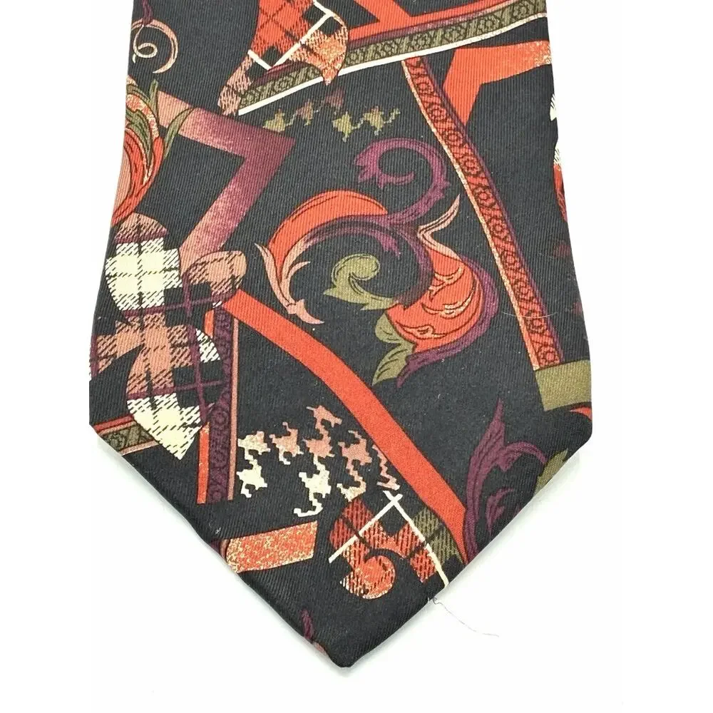 Vintage Mario Valentino Italian Silk Tie Abstract Geometric Burgundy Black